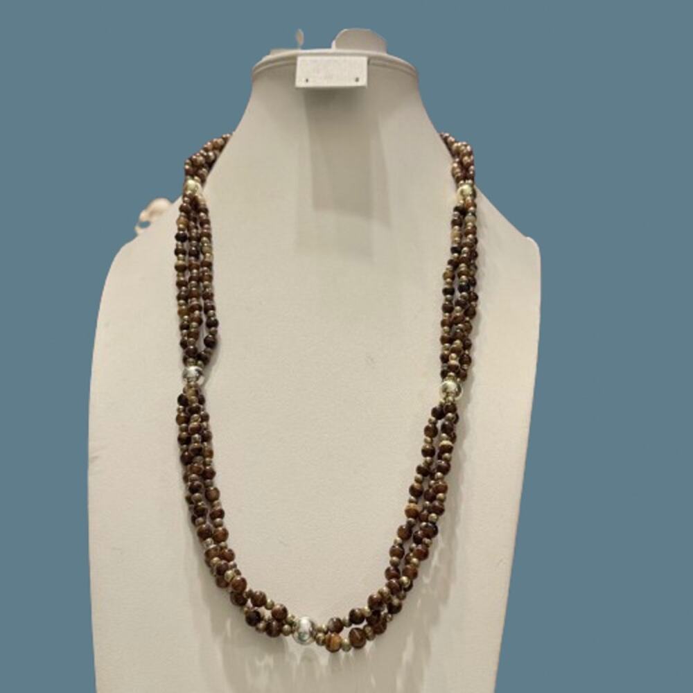 Vtg Sandra David Triple Strand Silver Spacer Beaded Necklace